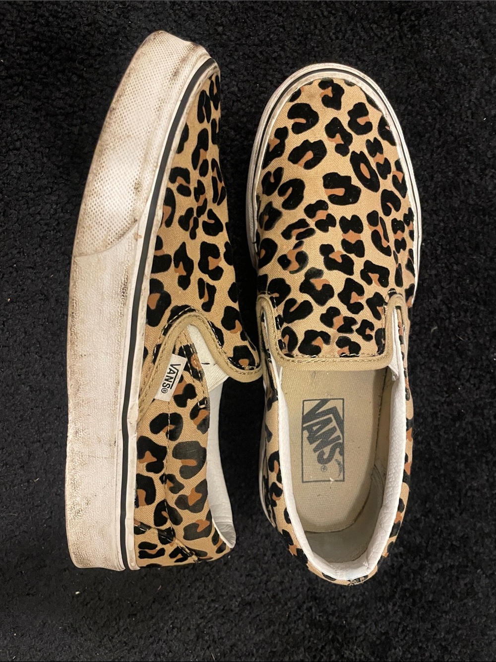 Vans Leopard Print Slip-On Sneakers - Tan & Black 7.5M